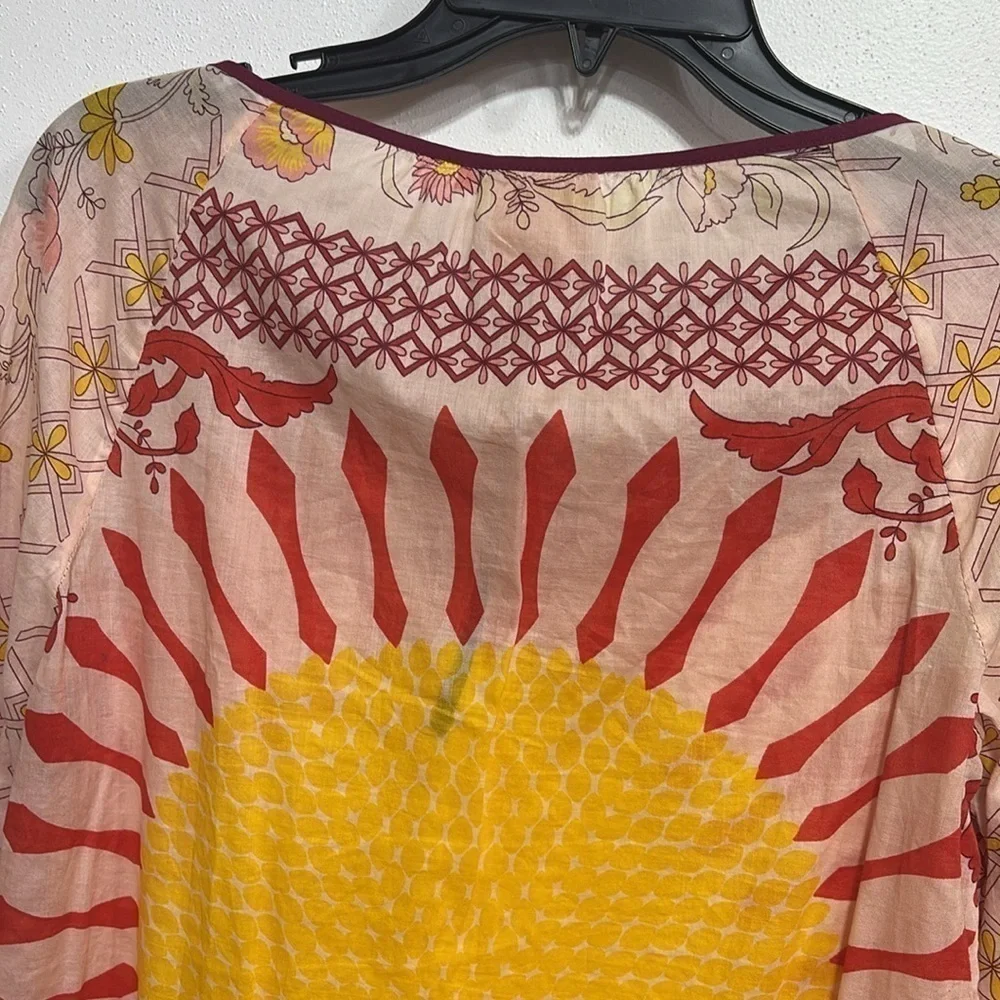 Tory Burch Sun and flowers Lisa Giverny print cotton tunic boho shirt size 2